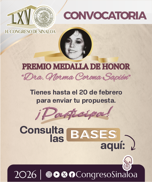 Atención instituciones académicas, colegios de profesionistas y demás organismos relacionados con la defensa y promoción de los Derechos Humanos, el H. Congreso de Sinaloa, les invita a presentar sus propuestas de mujeres que se distingan por contribuir con sus acciones a la defensa de los derechos humanos.